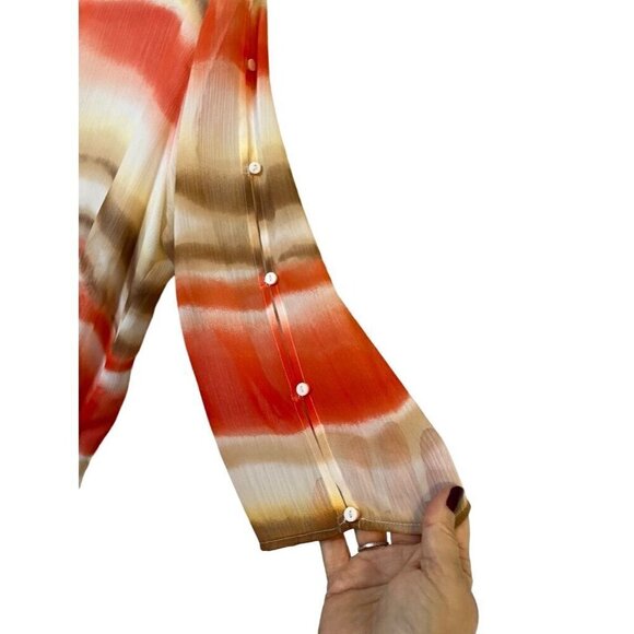 Alfred Dunner Top Women 16 Orange V Neck White Beaded Tropical Ombre Sheer Boho - Picture 5 of 12